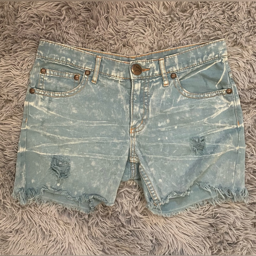 Free People Distressed Light Denim Jean Shorts